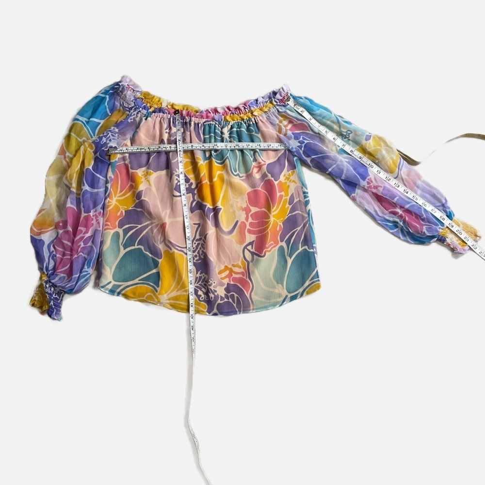 Ramy Brook Addison Blouse Women's Size XS Multicolour Floral Silk Off Shoulder - Picture 13 of 14